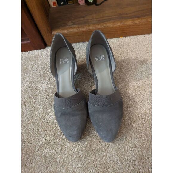 Eileen Fisher wedge d'orsay pump sz 8 excellent condition grey suede - Picture 1 of 8